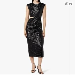 The Drop Padma Black Cut-Out Sequin Midi Dress Size Medium NWT